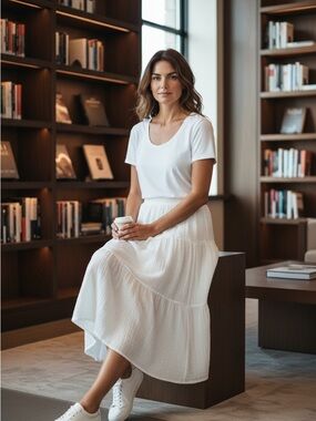 NWT: 1x Women's White Tiered Skirt - Elegant Everyday Style